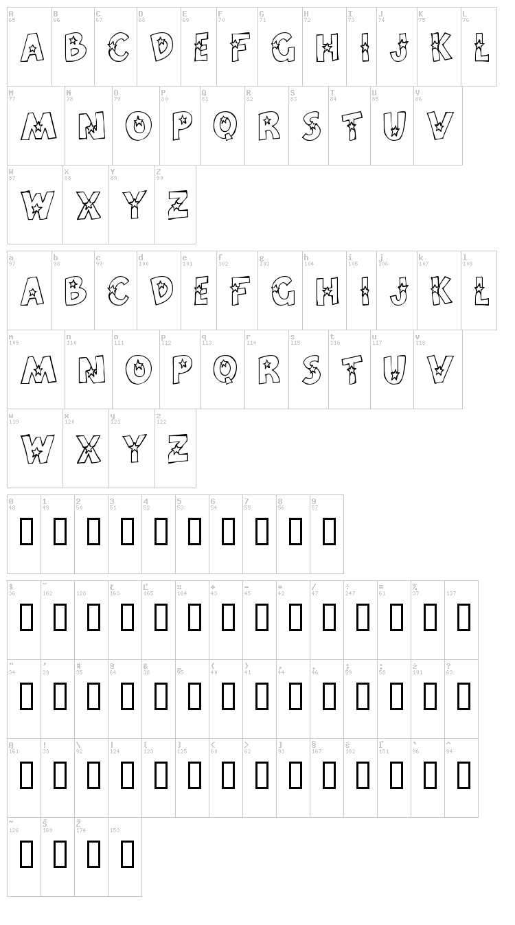 Craftopia Stars font map